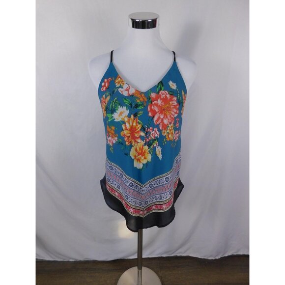 iZ Byer Teal Floral Cami Blouse Spaghetti Strap Boho Witch S - Picture 1 of 12